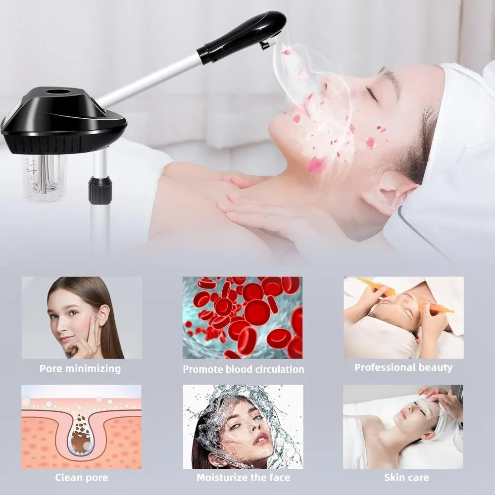 Professional Facial Steamer, Facial Deep Cleaning, on Wheels, Adjustable Height for Spa, Salon and At Home Use