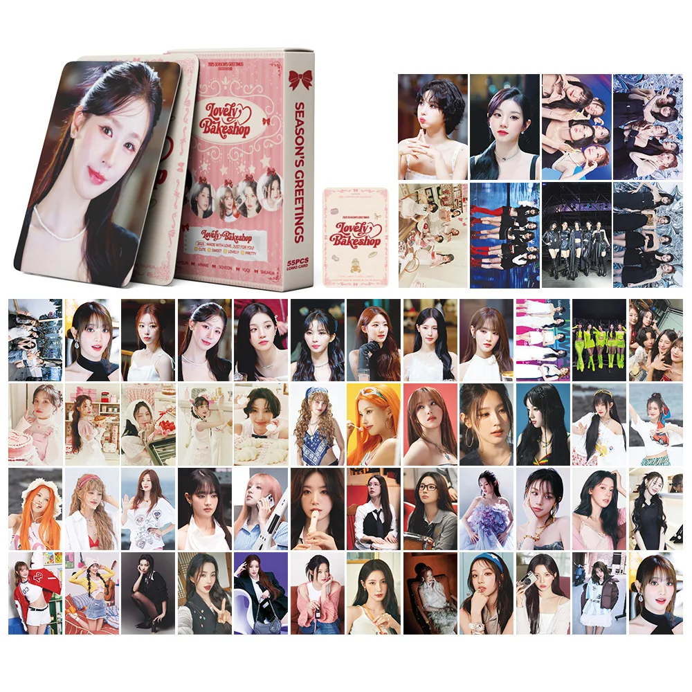 55pcs Kpop (G)I-DLE 2025 LOVELY BAKESHOP Lomo Card Stickers Photocard Double Sided Printed YUQI Fans Collection Postcard Gift