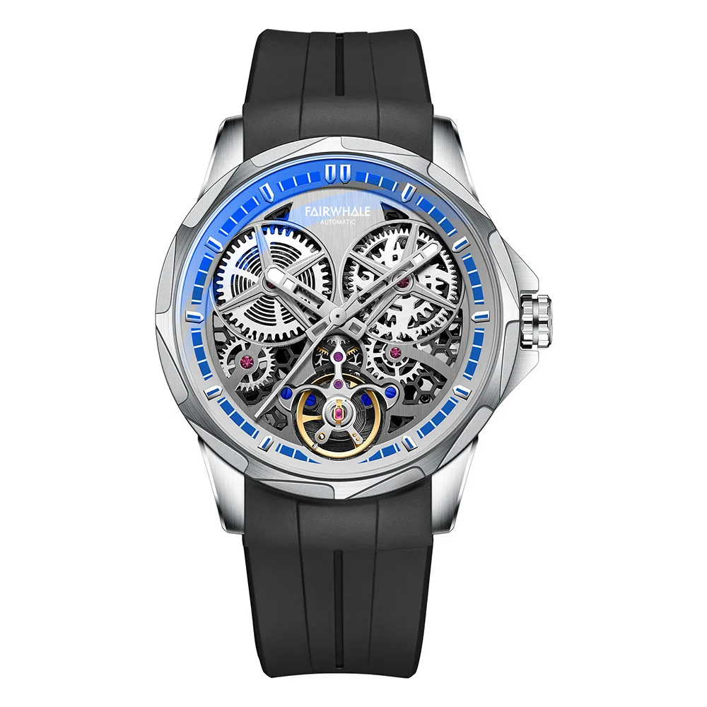 

FAIRWHALE Men Luxury Watch Tourbillon Mechanical Fashion Watches Waterproof Automatic Wristwatch Silicone Strap Clock
