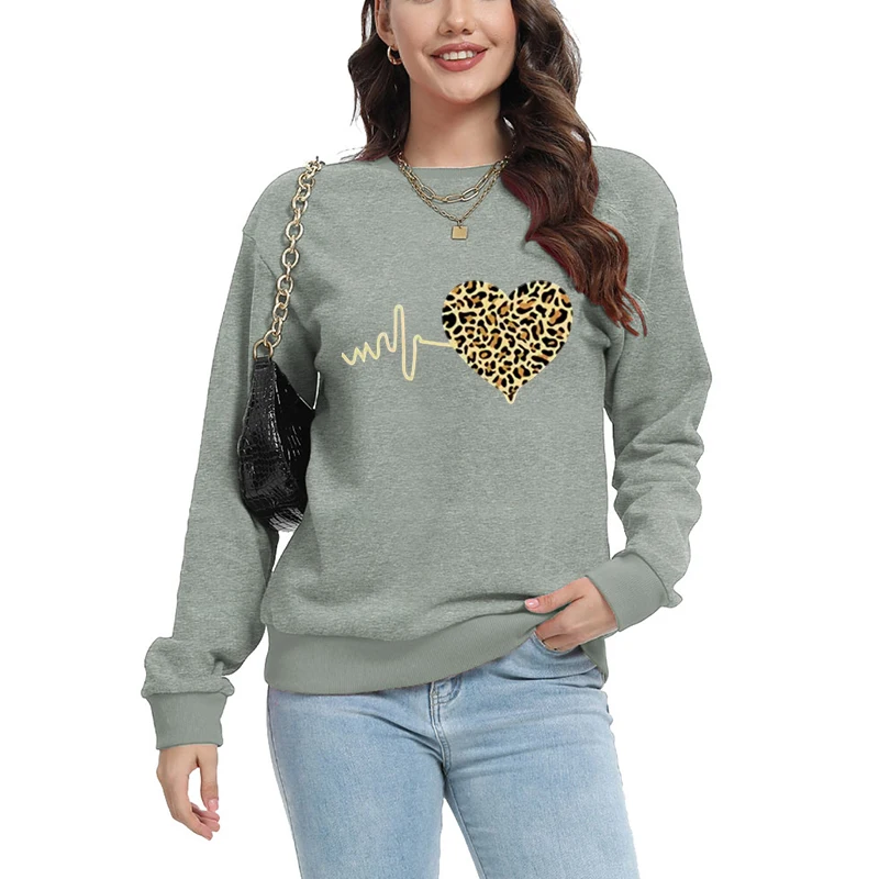 의류 여성 Y2k 후드 유행 여성 스웨터 풀오버 긴 소매 후드 탑 가을 패션 의상 2025 Leopard Clothes