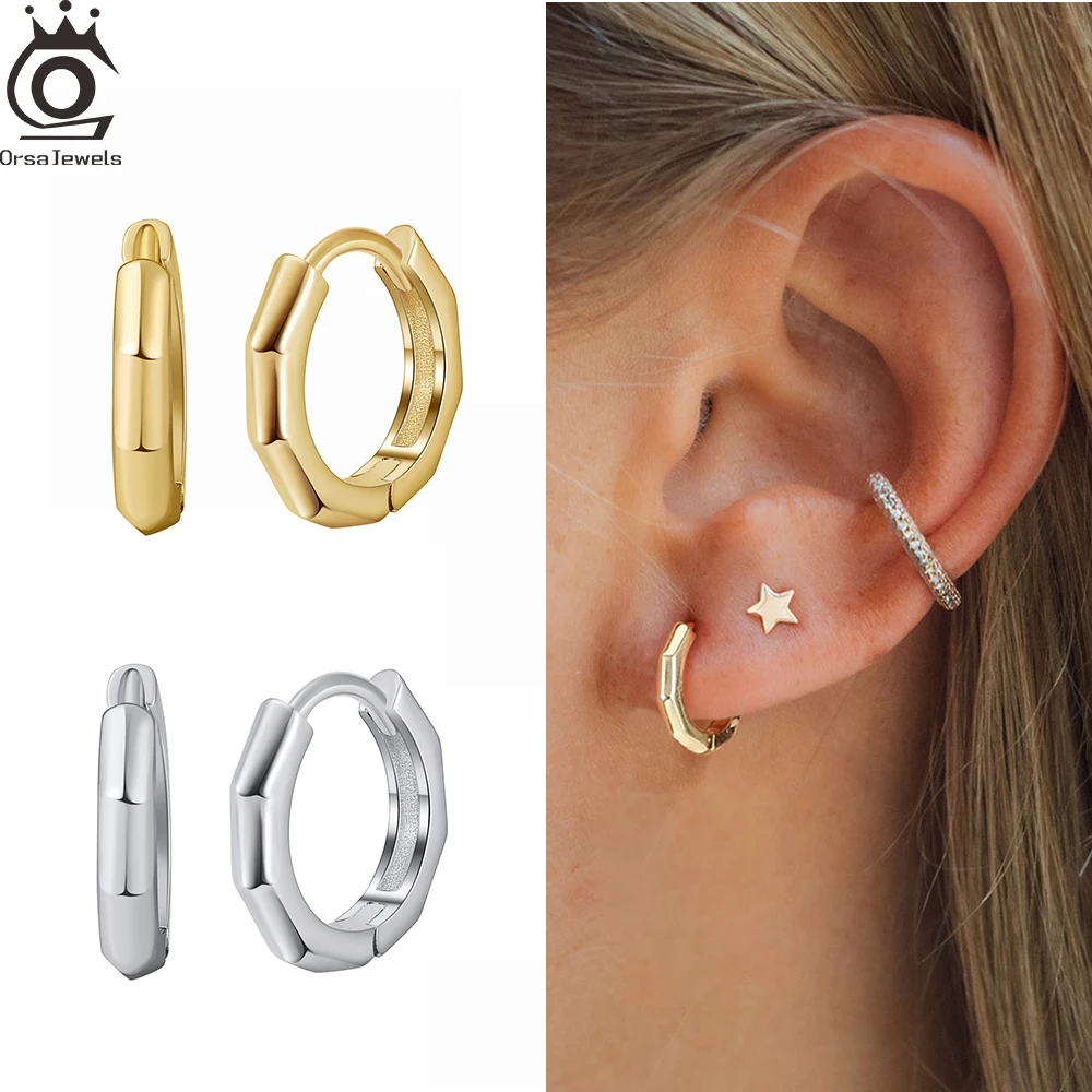 

ORSA JEWELS Bamboo Hoop Earrings 100% 925 Sterling Silver Anti-allergy Classic Hoop Ear for Women Fashion Party Jewelry APE91