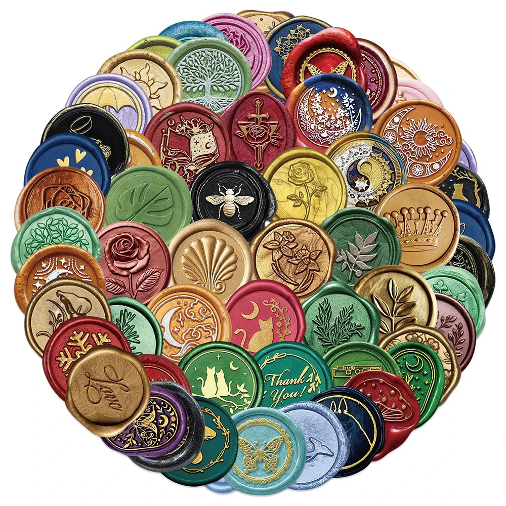10/30/50pcs Vintage Embossed Wax Seal Stickers Colorful Aesthetic Art Sticker for Scrapbook Laptop Guitar DIY Decoration Decals