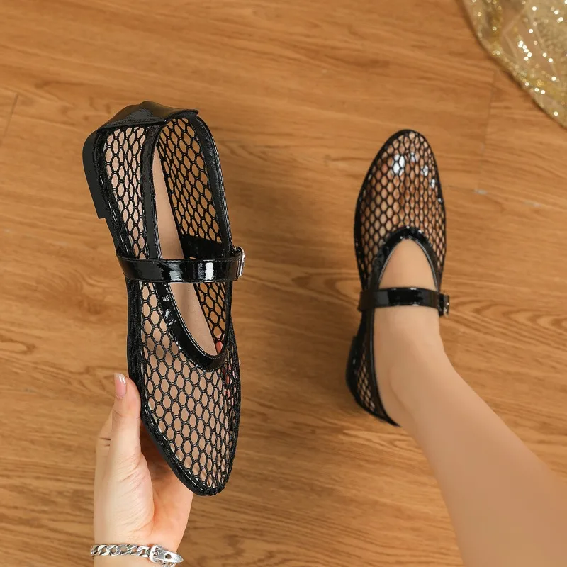 

Fashion Summer Women Shoes Round Toe Flat Heel Mesh Sandals for Women Breathable Mary Janes Shoes Zapatos De Mujer