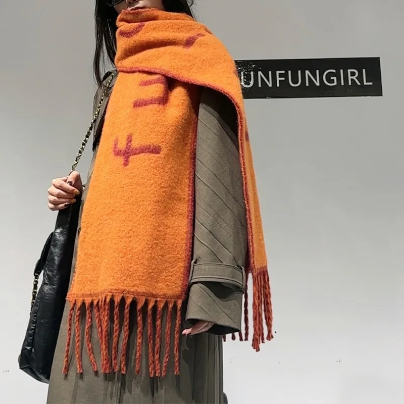 

Утолщенный зимний шарф, женский однотонный кашемировый теплый универсальный шарф на плечо, теплая модная шаль для ленивых