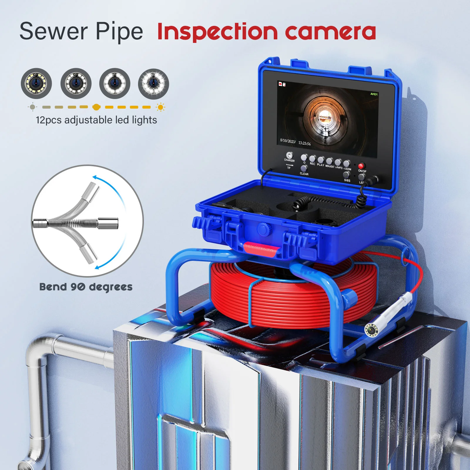 Sewer Inspection Camera 9 inch DVR Sewer Pipe Camera Meter Counter Endoscope Camera Borescope camera with and Self-Leveling 512H