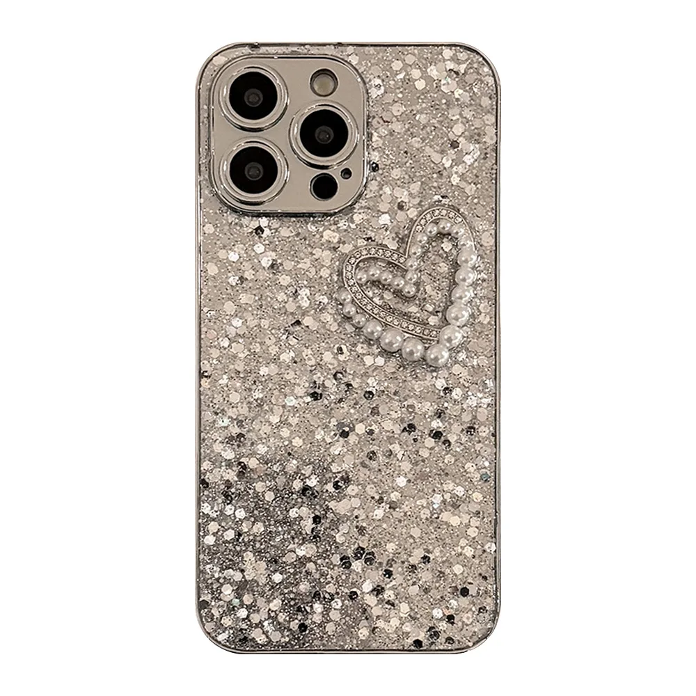 

Sparkling Powder 3D Pearl Love Suitable for iPhone 14 Phone Case Suitable for Apple 16 ProMax Drip Glue Sparkling Powder