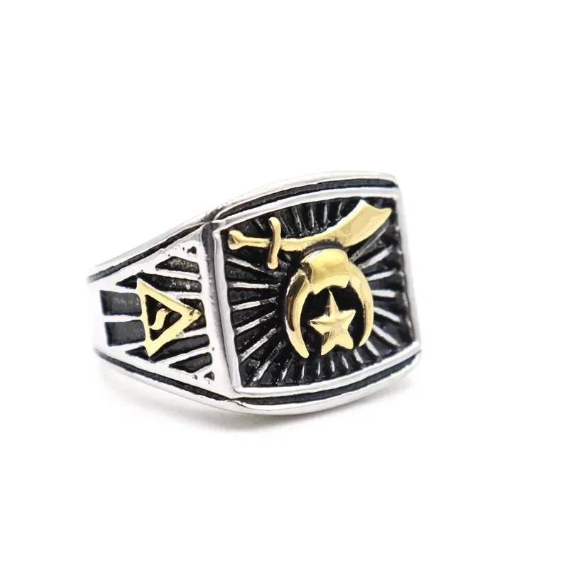 Vintage Freemasonry Sickle Moon Star Men's Personalized Stainless Steel Rings Size 8-14