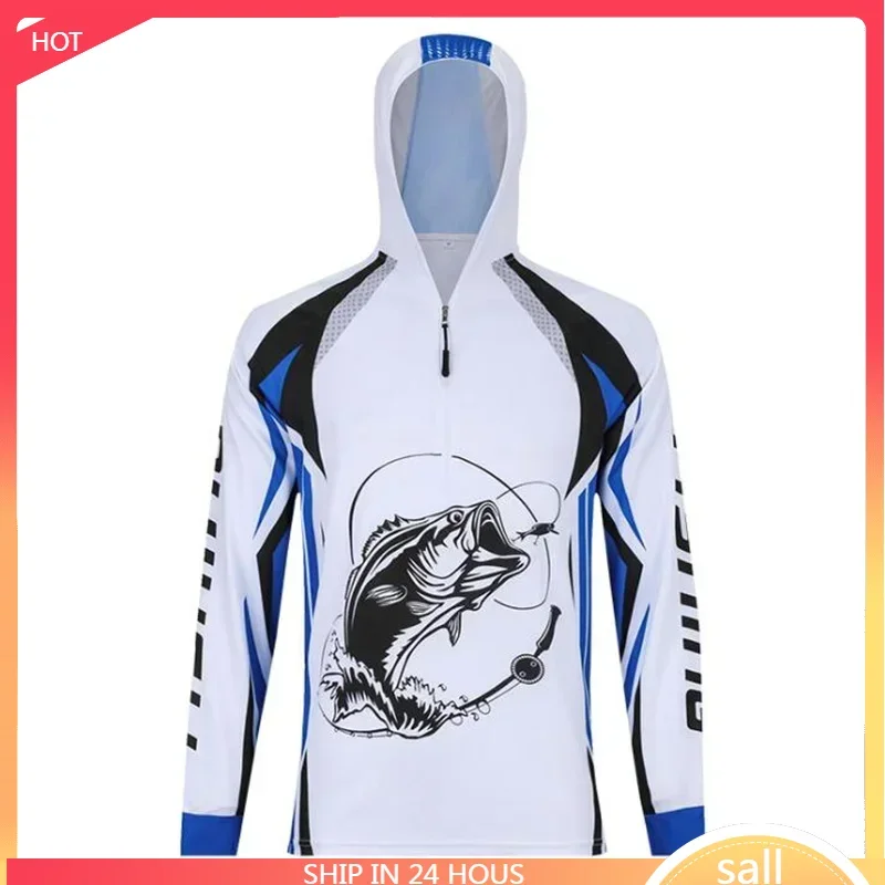 طويلة الأكمام الرجال الصيد جيرسي المهنية تنفس سريعة الجافة الصيد هوديي المضادة للأشعة فوق البنفسجية في الهواء الطلق الرجال الملابس معطف الصيد #1