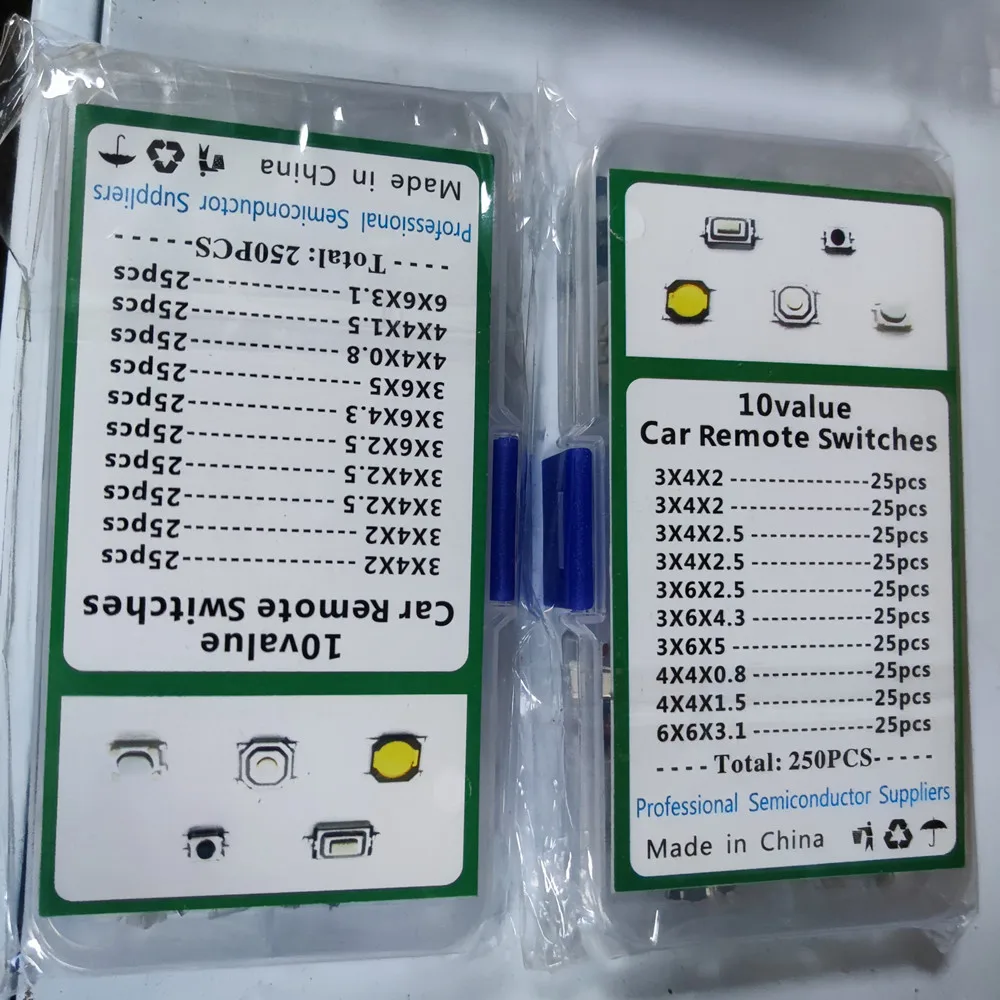100/200/250Pcs/Set 10 Types FOR Car Keys Remote Control Keys Button Touch Microswitch Kit Tactile Push Button Switch