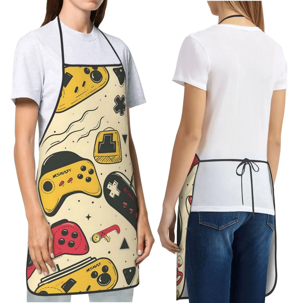 Gamer Controller Video Game Vintage Aprons Chef Cooking Baking Tablier Bib Kitchen Cleaning Pinafore for Women Men Gardening