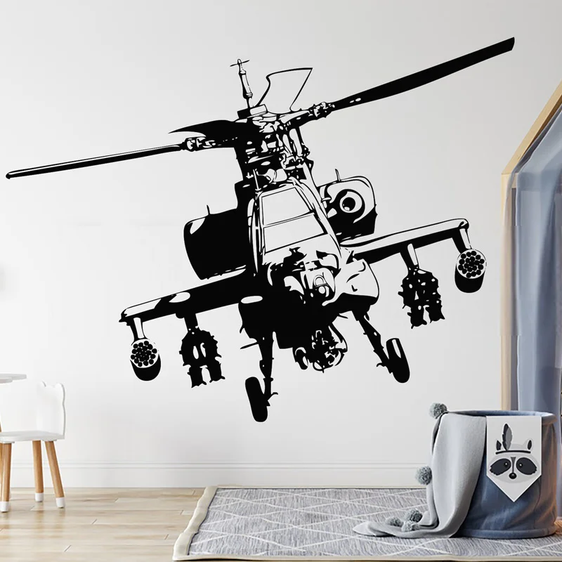 Helicopter Military Wall Decal Hero Soldier Army Wall Stickers Vinyl Home Decor Kids Boys Room Bedroom Playroom Wallpaper 4881