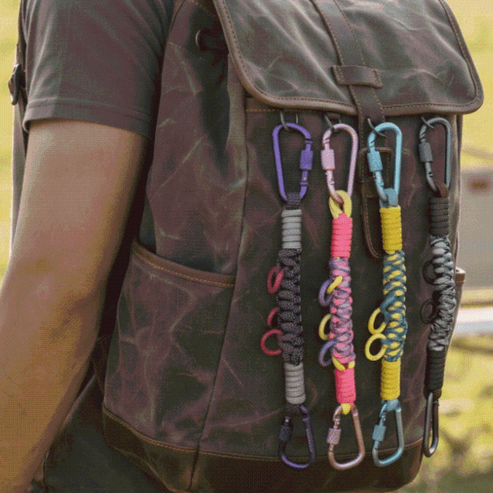Hand Woven Paracord Bag Charm Rope Multifunctional Detachable Backpack Extension Strap Metal Clip Durable Nylon