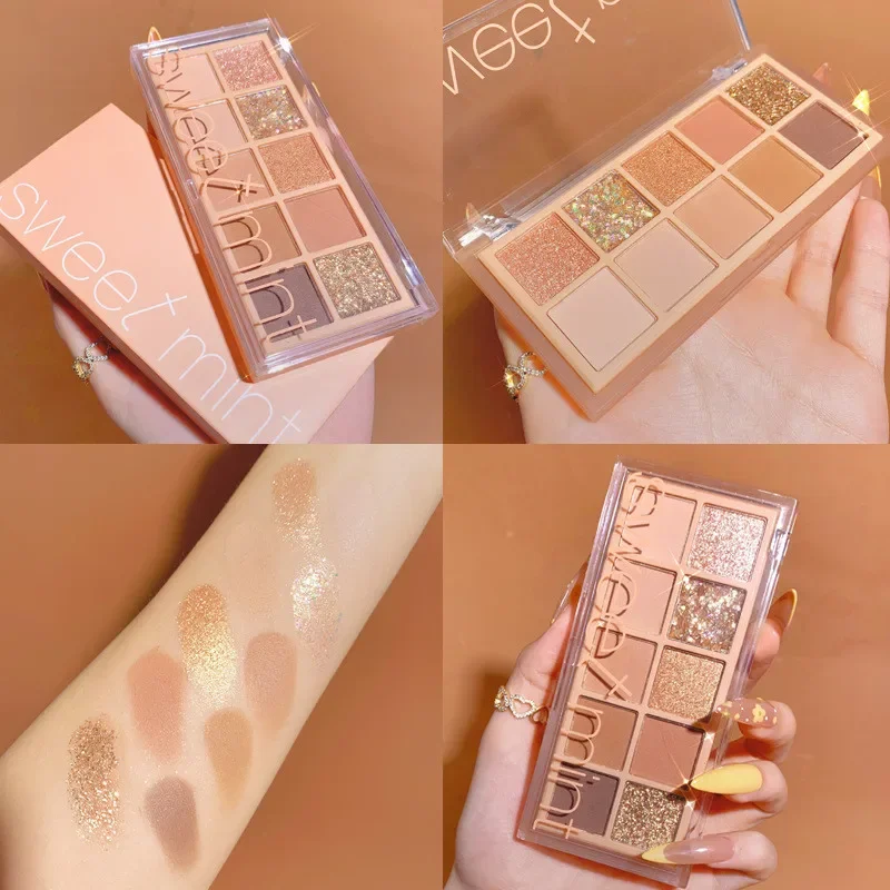 Paleta de sombras de ojos de perla mate, brillo de 10 colores, sombra de ojos brillante, brillo de larga duración, maquillaje cosmético, Gadgets duraderos