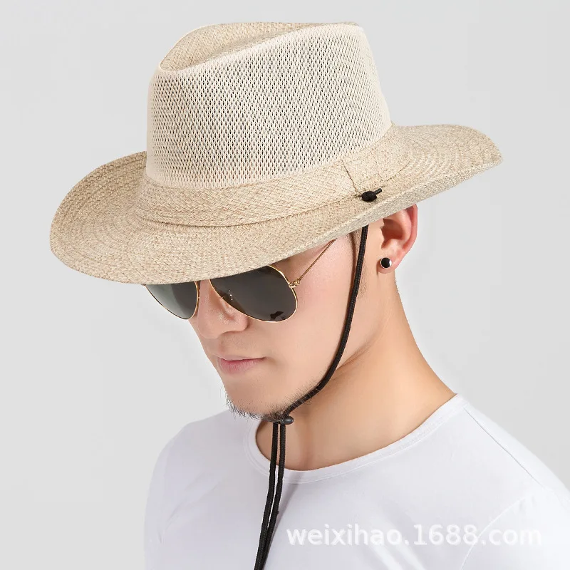 Straw Hat Men's Spring and Summer Outdoor Breathable Sun Hat Casual Sun-Proof Hat