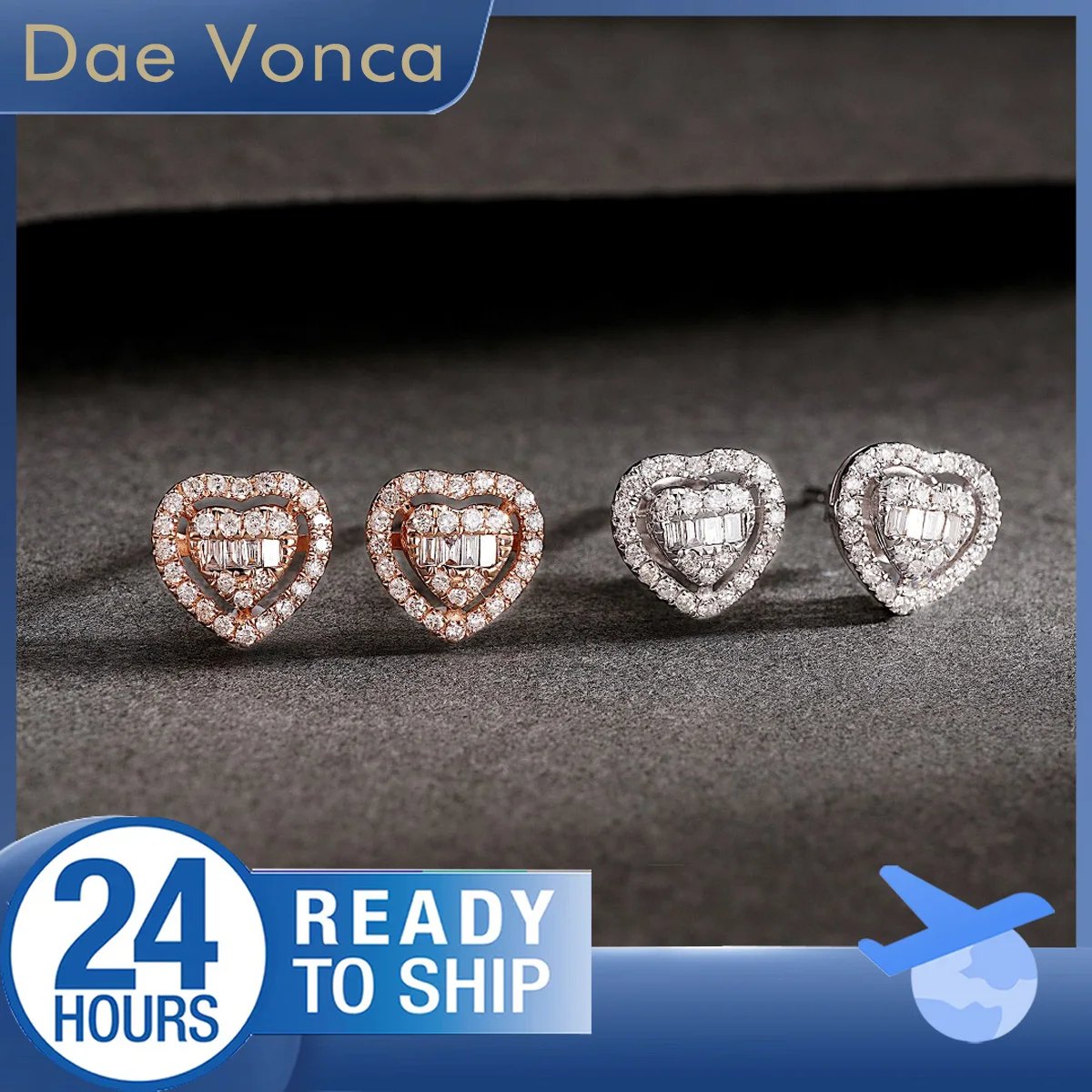 

Heart Shaped Natural Diamond Earrings 18K White Gold Total 0.22ct Baguette and Round Natural Diamond Earrings Gift For Women