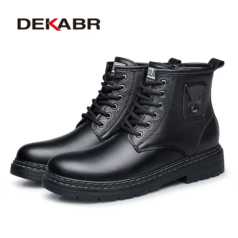 DEKABR Echt leer Heren Merklaarzen Herfst Winter Mode Klassiek Hoge kwaliteit Waterdicht Comfort Antislip Enkel Snowboots