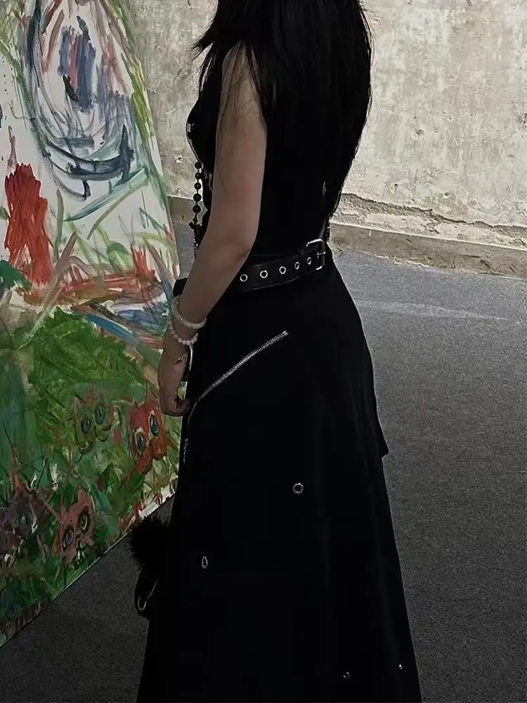 American High Street Black Work Dress Women Spring Autumn New Mid-waist Loose Fashionable Hot Girl Slim Big Sling Skirt