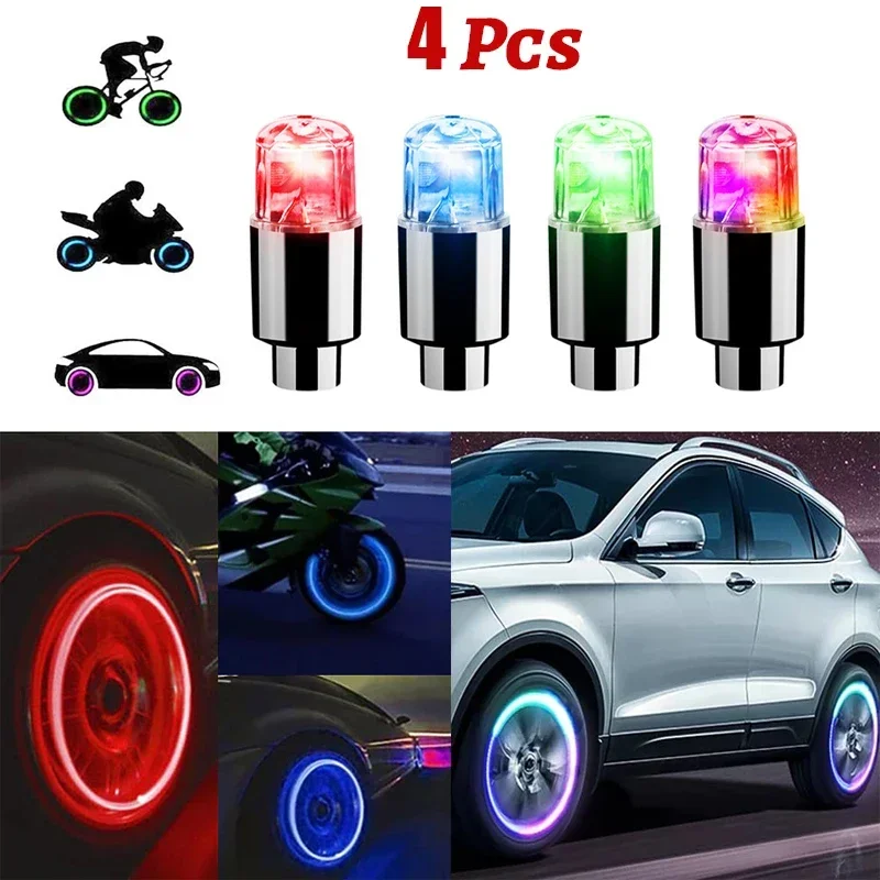 

2-10Pcs Colorful LED Wheel Lights Car Tire Valve Caps Neon Light Bulb Universal Car Motorcycle Bicycle Valve Cover Auto Exterior