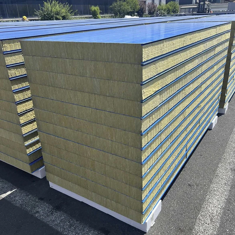 50/75/80mm insulated fireproof rock wool sandwich panel for roof and wall cladding in prefabricated buildings