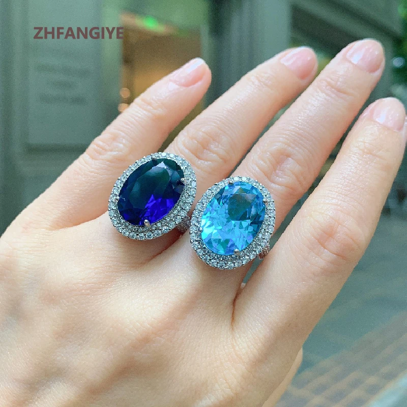 

Fashion Ring for Women 925 Silver Jewelry with Sapphire Zircon Gemstone Oval Shape Open Finger Rings Wedding Party Bridal Gifts