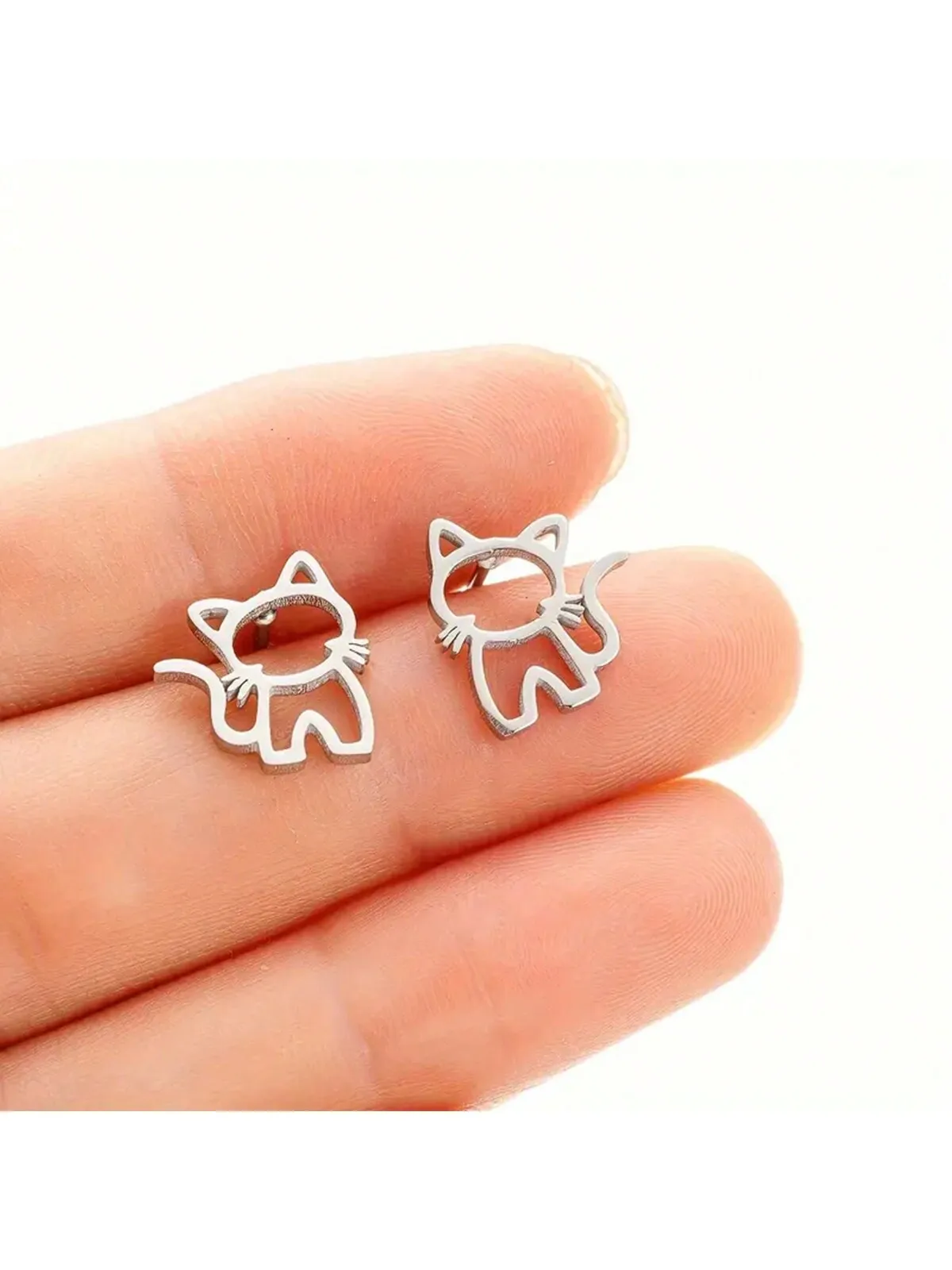 1 Pair Cute Cat Stainless Steel Stud Earrings for Mens Womens Punk Students Gifts Trend Fashion Small Ear Studs Jewelry