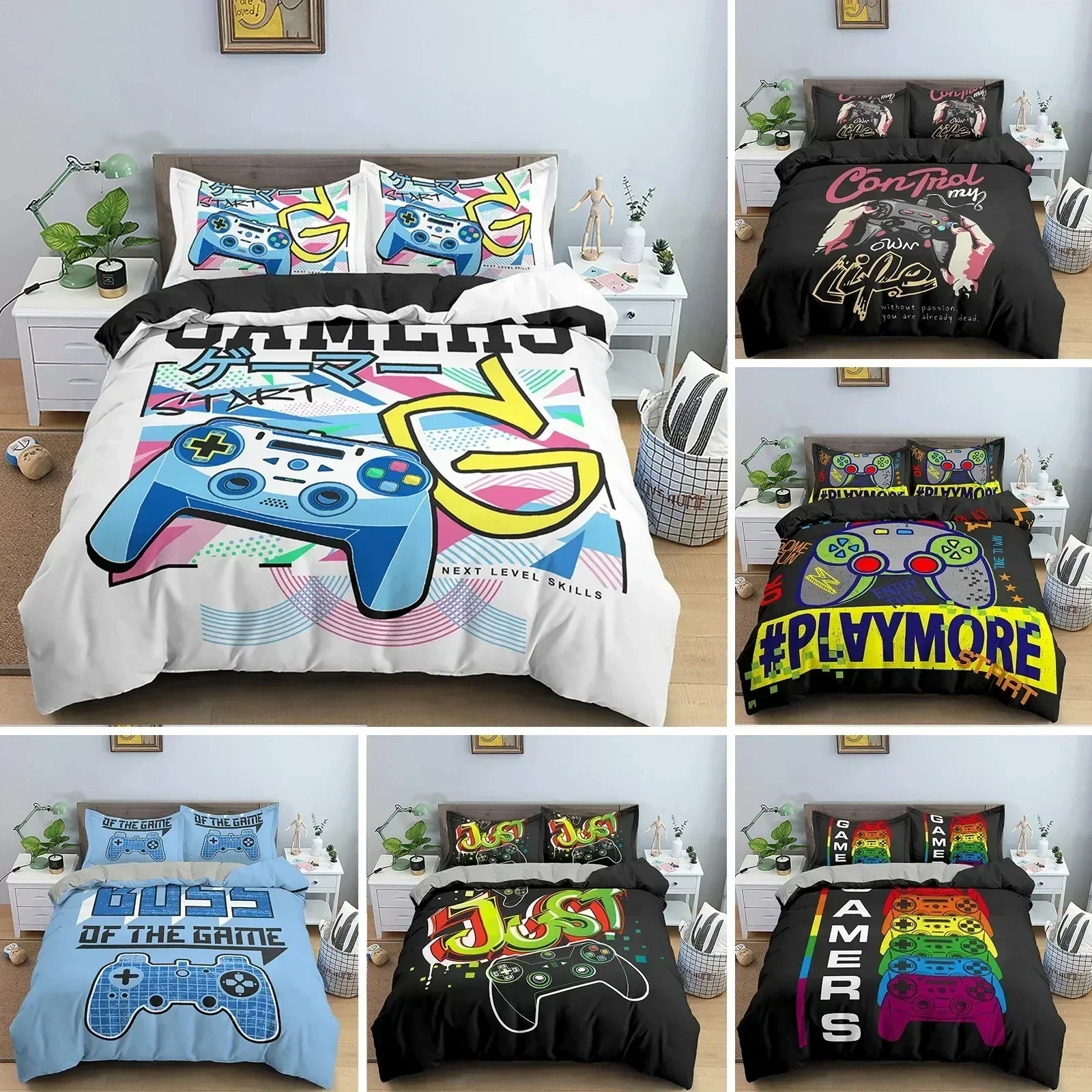 Top Gamepad Comforter Cover Twin Size Play Gamer Bedding Set Video Games Polyester Duvet Cover Teens Game Quilt Cover