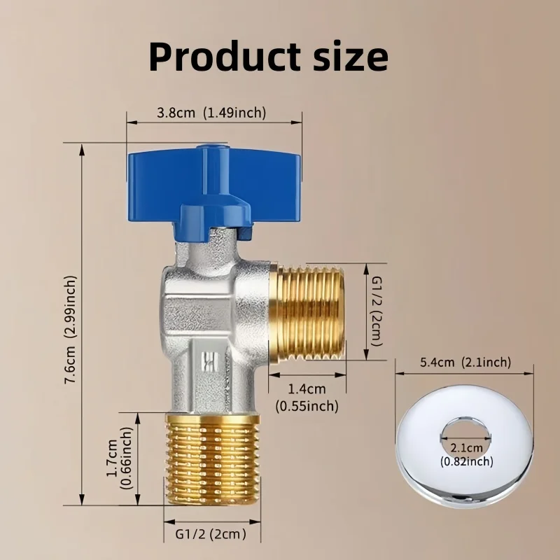 Large Flow Bathroom Brass Angle Valve Kit, Cold and hot Universal G1/2-G3/8 Size Water heater Faucet Accessories Set