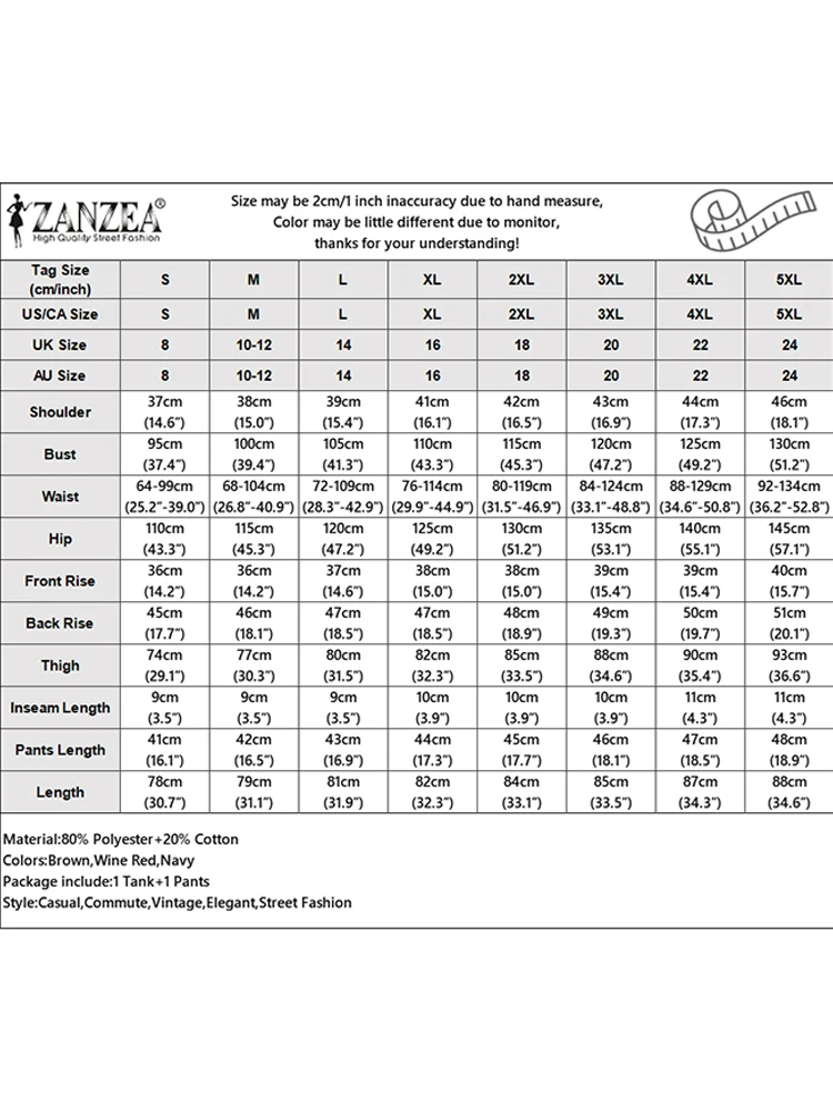 ZANZEA إمرأة عادية القماش القطني 2 قطعة مجموعات س الرقبة بلوزات بلا اكمام مرونة الخصر السراويل 2 قطعة وتتسابق خمر ملابس يوم مجموعات قصيرة