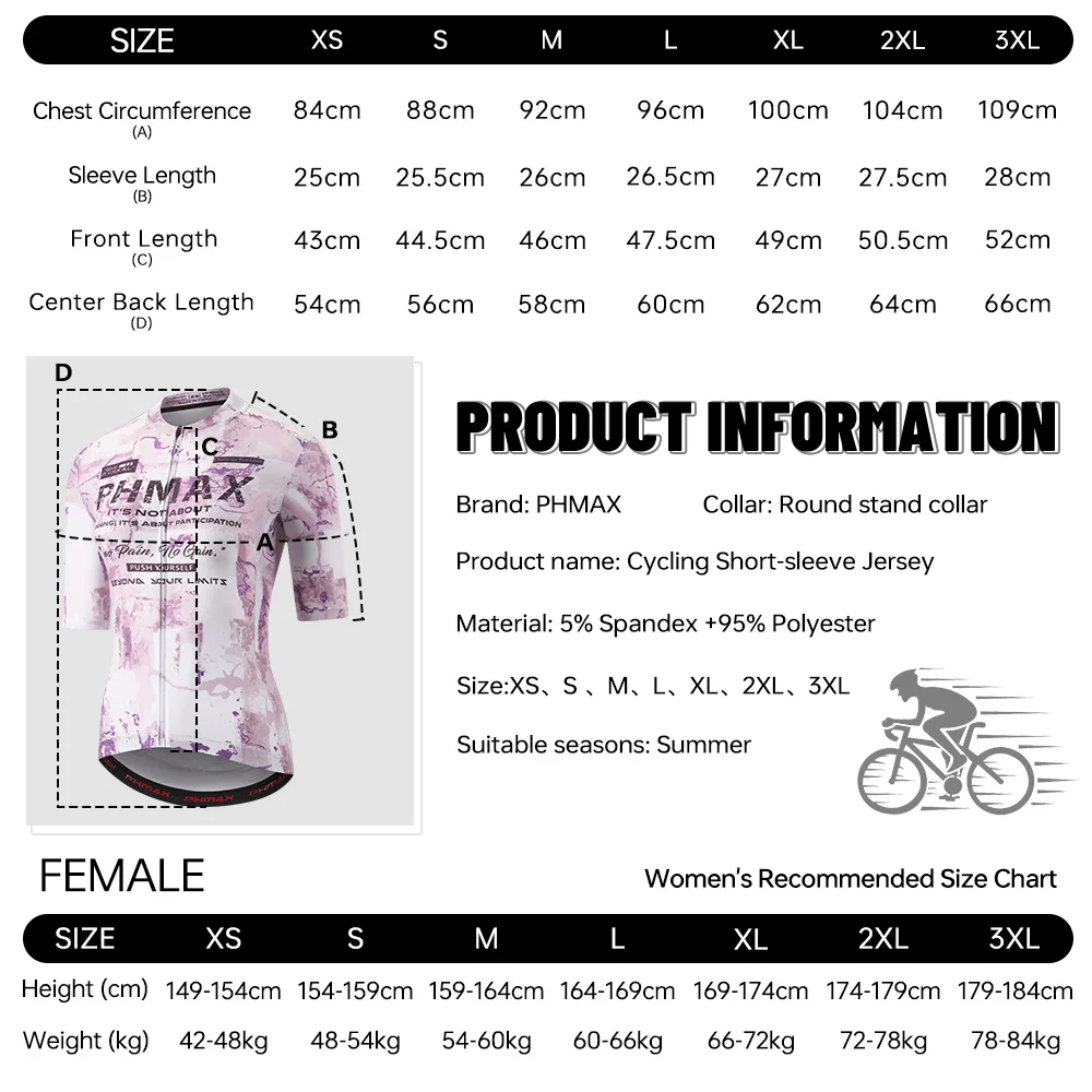 PHMAX Women's Pro Cycling Jersey Summer Breathable Short Sleeve Anti-UV SPF 50+ Sun Protection MTB Road Bike Bicycle Top Shirt