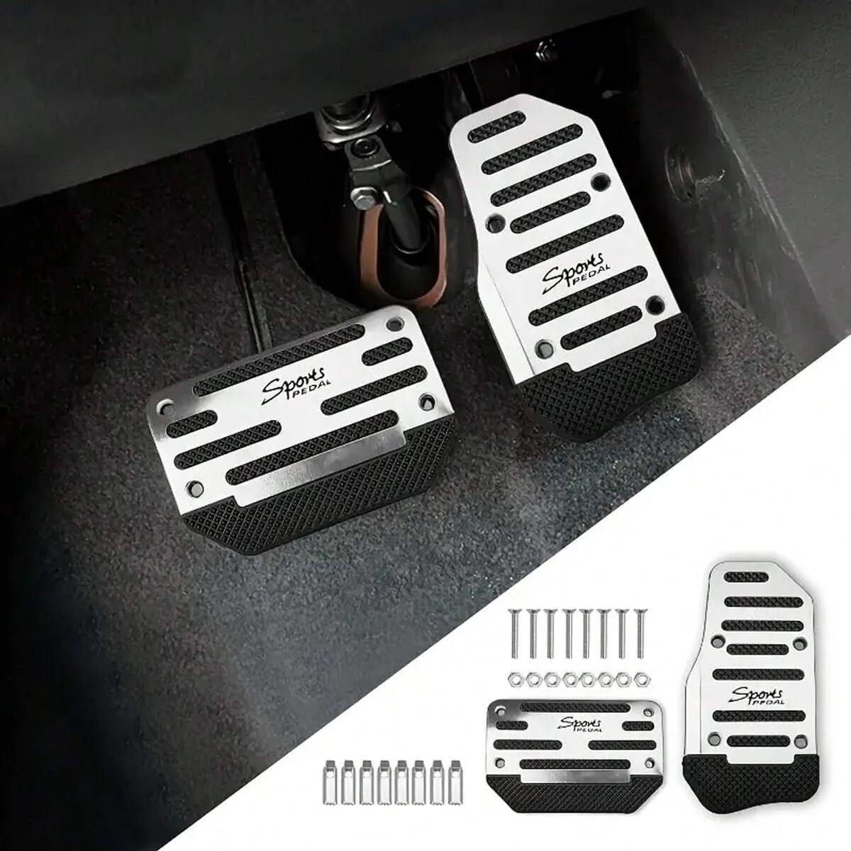 Two-piece anti-slip car pedal kit - alloy brakes, throttle, clutch pedals - automatic transmission replacement kit