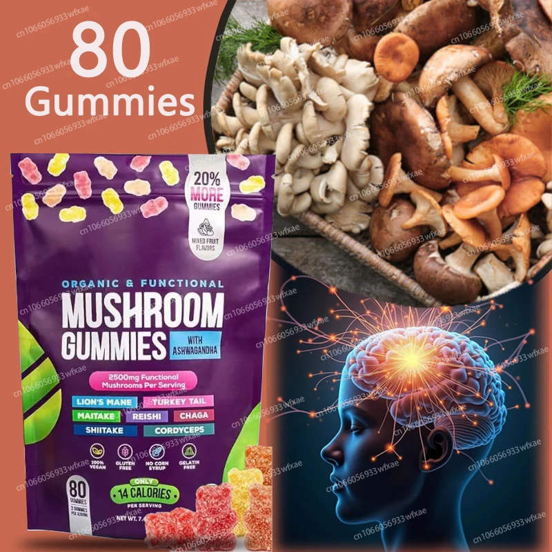 Mushroom Ashwagandha Gummies Nerve Health Lion’s Mane Supplement & Nootropic for Performance & Memory Antioxidant view 2