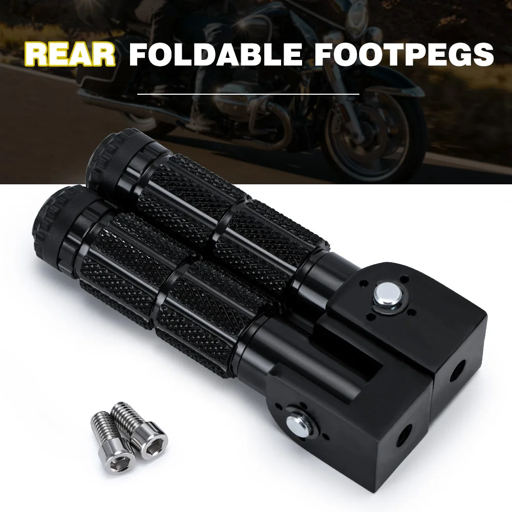 2 Pcs M8 Universal Motorcycle Motor Bike Folding Footrests Footpegs Foot Rests Pegs Rear Pedals Set CNC Aluminum Motorcycle Part