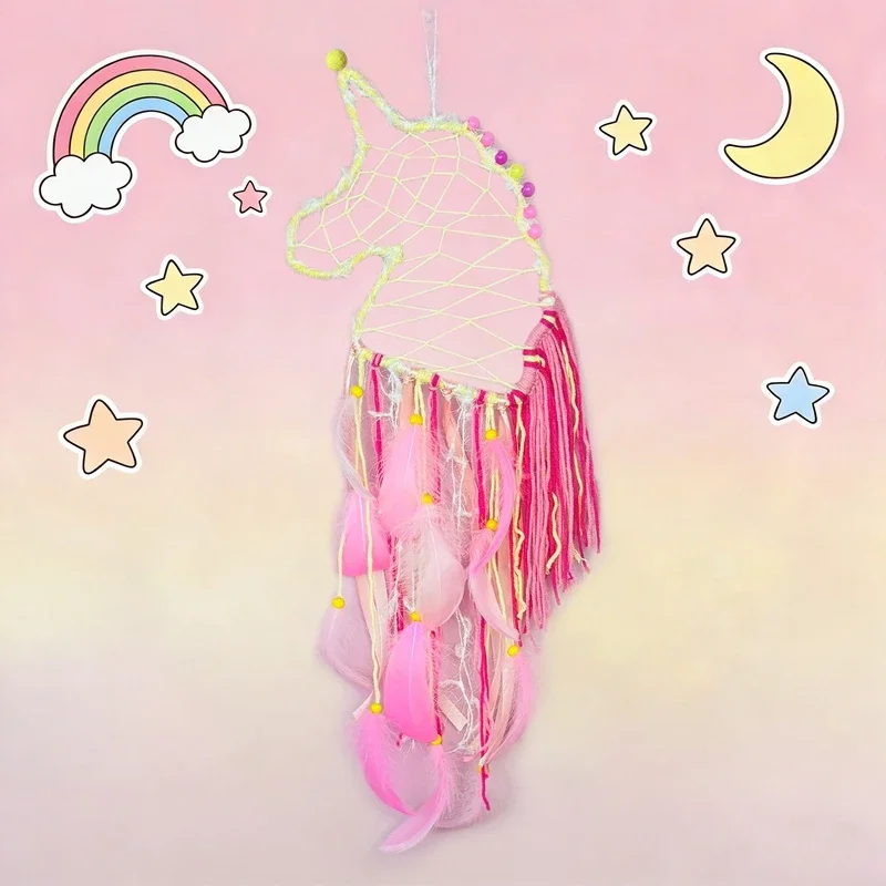 Feathers Unicorn Dream Catcher Wall Hangings Decoration Bedroom Home Decor Window Pendants Wind Chimes For Girls Birthday Gifts