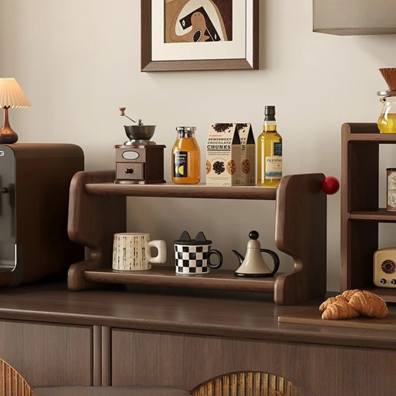 

Black Walnut Wood Spice Rack Tabletop Drinkware Display Shelf Kitchen Small Space Counter Stand Living Room Mug Storage