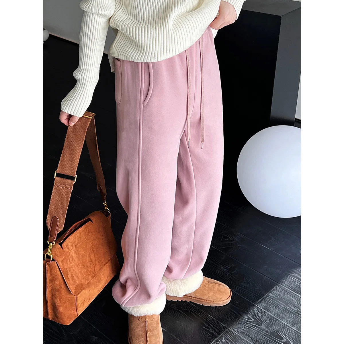 

Lusi Women's Thiened Fce Lined Dstring Sweatpants Street Sle Cotton Trousers Winter Warm Trousers Casual Pants