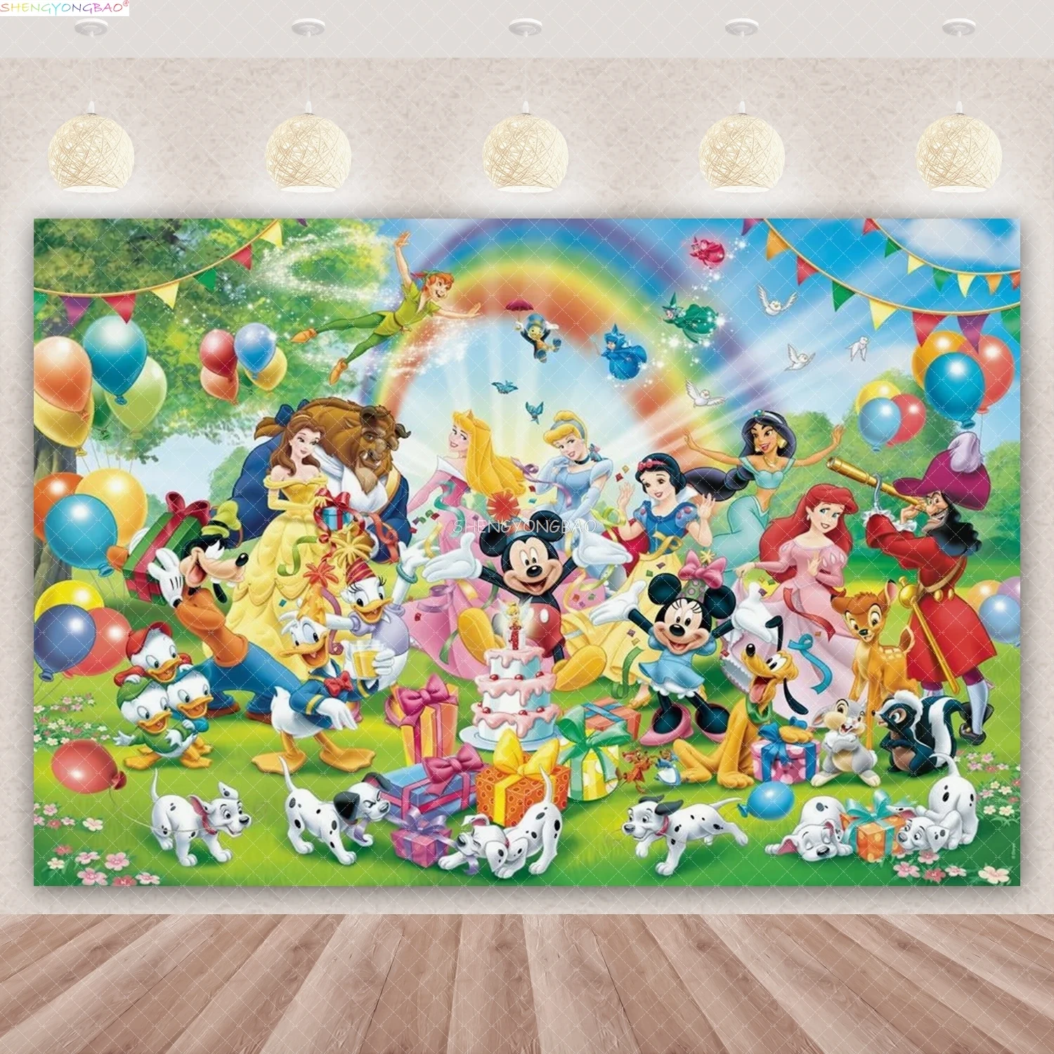Fond de scène Princesse Disney pour fête d'anniversaire de bébé fille, Cendrillon, Belle, Blanche-Neige, pour studio photo, GG-16