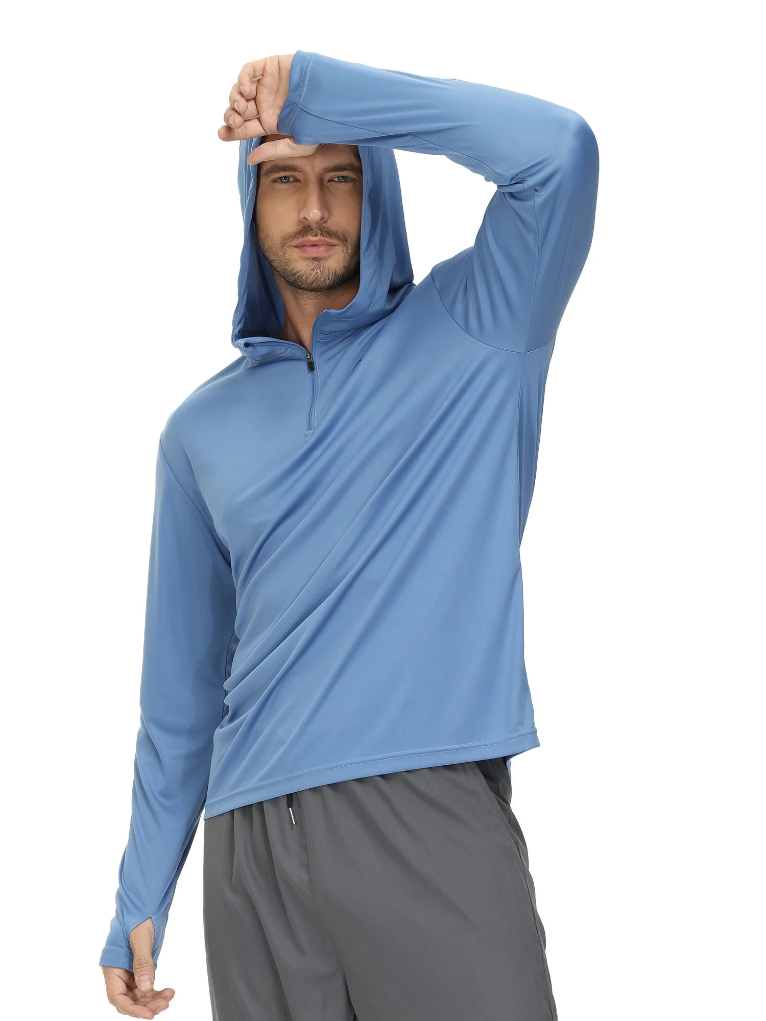 남성용 긴팔 UPF 50+ 래쉬가드 수영복 셔츠, 운동, 낚시, 하이킹, 운동, 쿨링 티셔츠, 속건 지퍼 셔츠