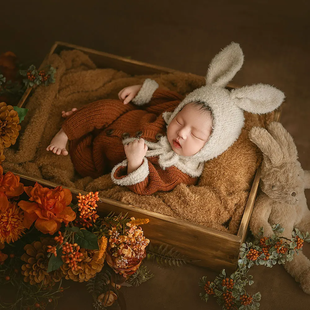0-1 Month Newborn Photography Props for Baby Bunny Style Outfits with Rabbit Toy for Halloween or Easter Prop for Photoshooting