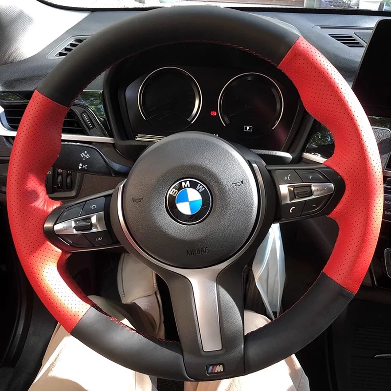 Briad Steering Wheel Cover for BMW M Sport F06 F10 F15 F16 F20 F21 F25 F30 F32gt F80 F82 X1 X3 X5 Hand Stitched Genuine Leather