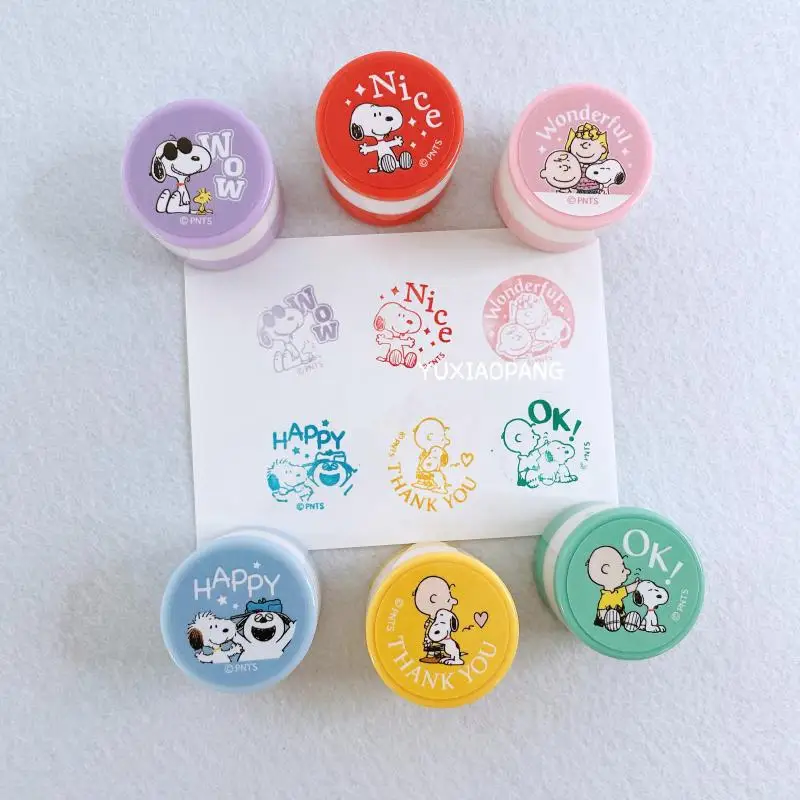 Peantus Snoopys and Friend Limited Edition Japan Cute Cartoon Phrase Round Stamp Bag Anime Action Figures Model Toy for Children