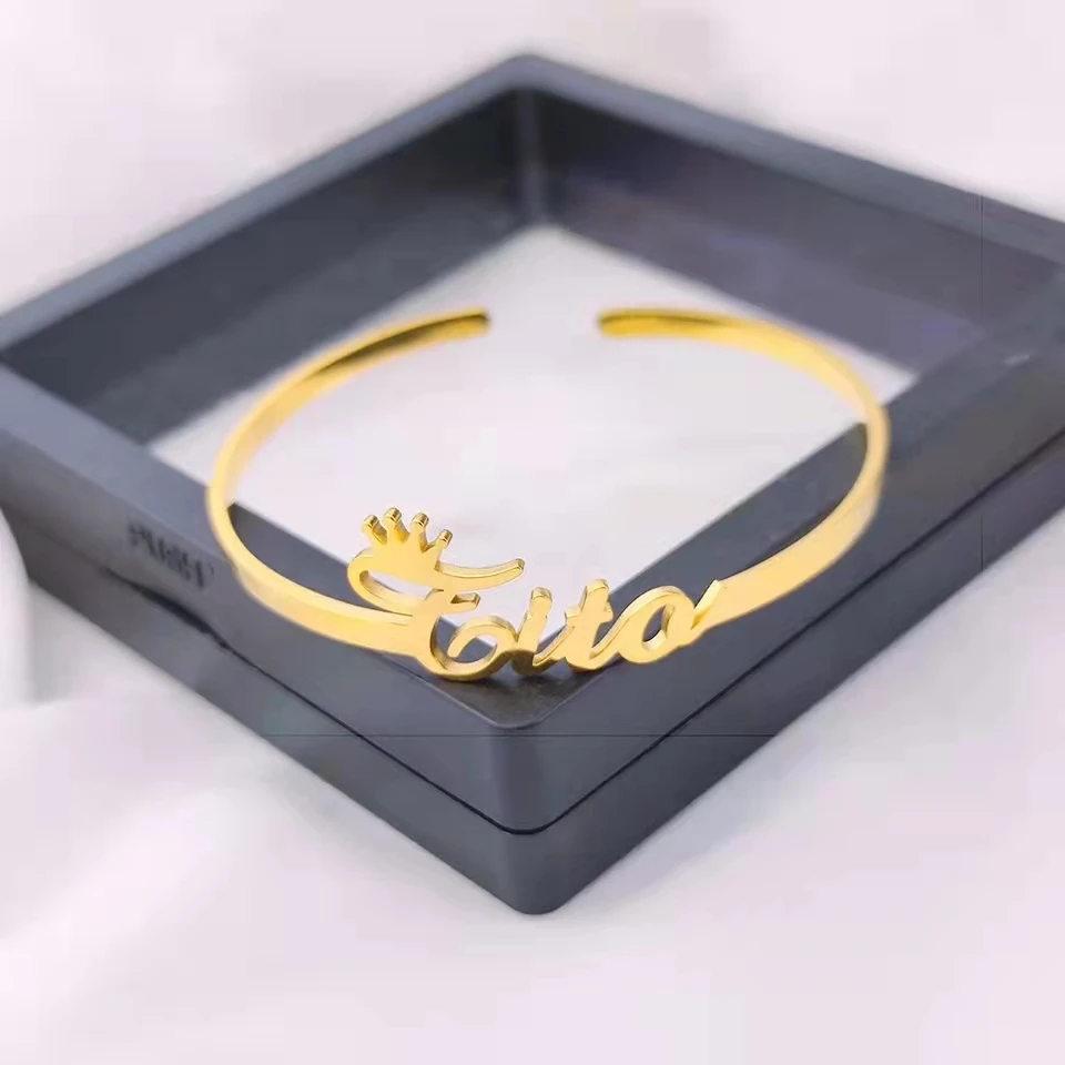 Pulsera con nombre personalizado para mujer, brazalete con letras de acero inoxidable, joyería personalizada, regalo de cumpleaños