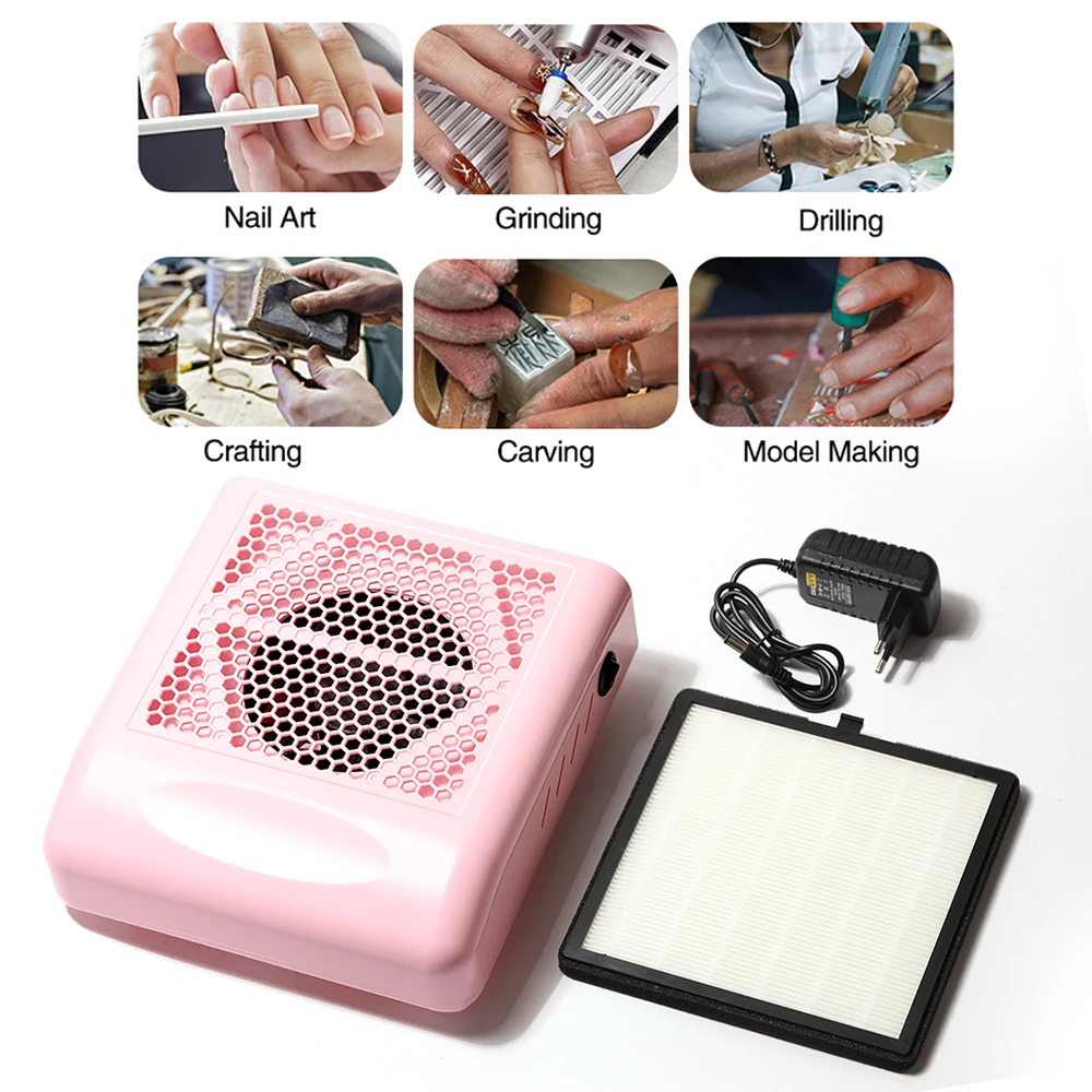 LULAA High Quality Nail Dust Extractor Fan For Manicure Nail Vacuum Cleaner Gel Nail Dust Collector Pink White Salon Equipment