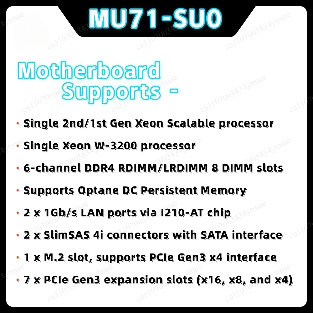 MU71-SU0 Single Socket LGA3647 C621 Server Motherboard Support Xeon 8124M 8252C 8259CL W-32XX VROC Optane AEP Memory