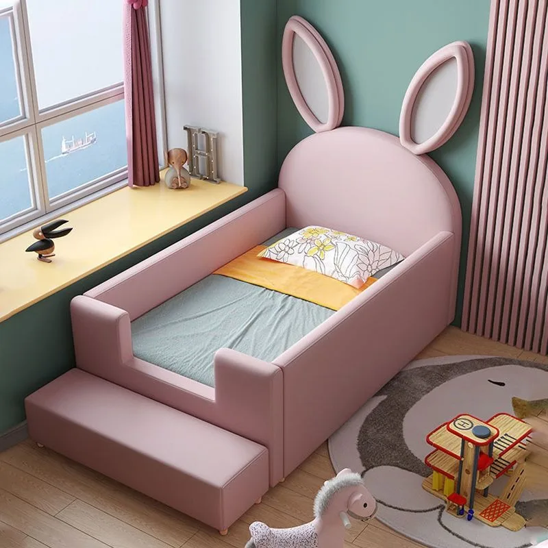Solid wood  splicing  widened side bed cartoon single bed, baby with guardrail small bed soft bag bed
