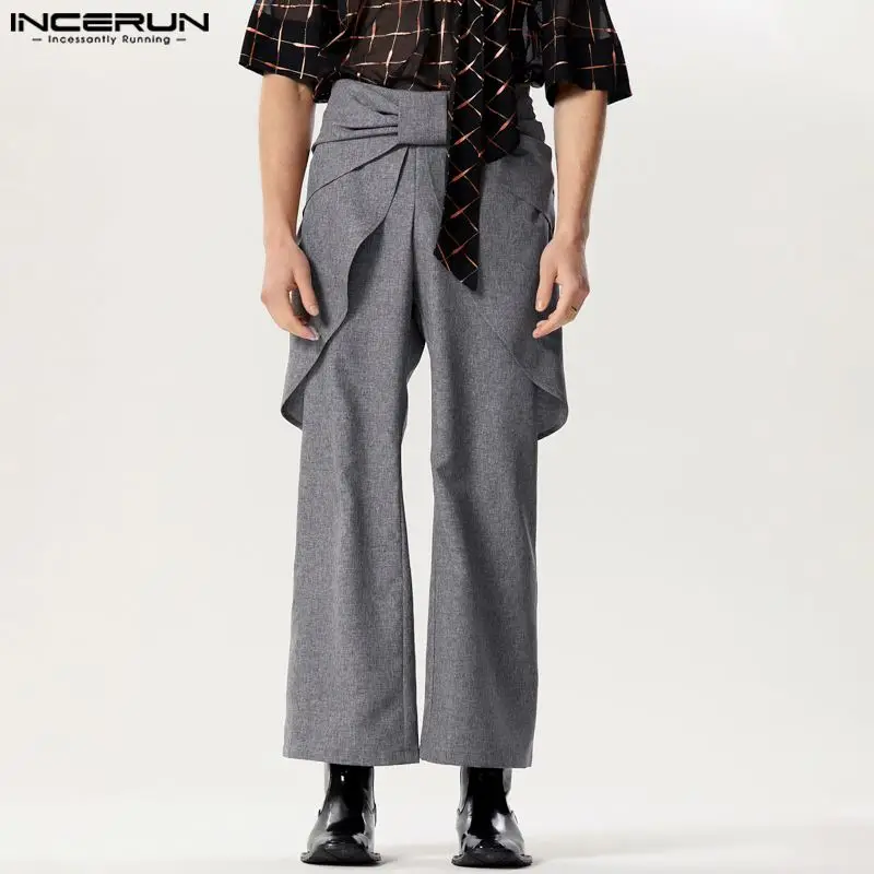 

2024 Men Casual Pants Solid Color Elastic Waist Loose Streetwear Trousers Men Joggers Fashion Leisure Irregular Pants INCERUN