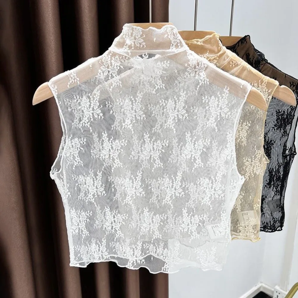 

Fashion Elegant Fake Lace Floral Collar Gauzy Slim Mesh Base Layer Top Solid Color Chic Detachable False Collar Versatile