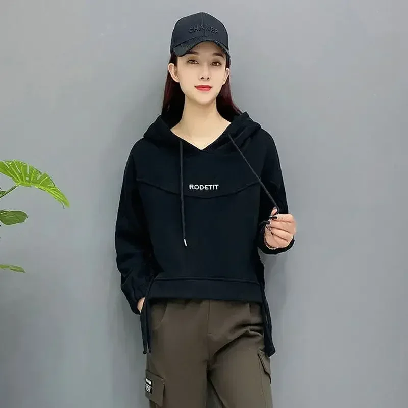 Korean Hoodies Baggy Loose Female Top Graphic Fashion Outerwears 2000s E Coat Y2k Style M Cheap Sport Women's Hooded Sweatshirts