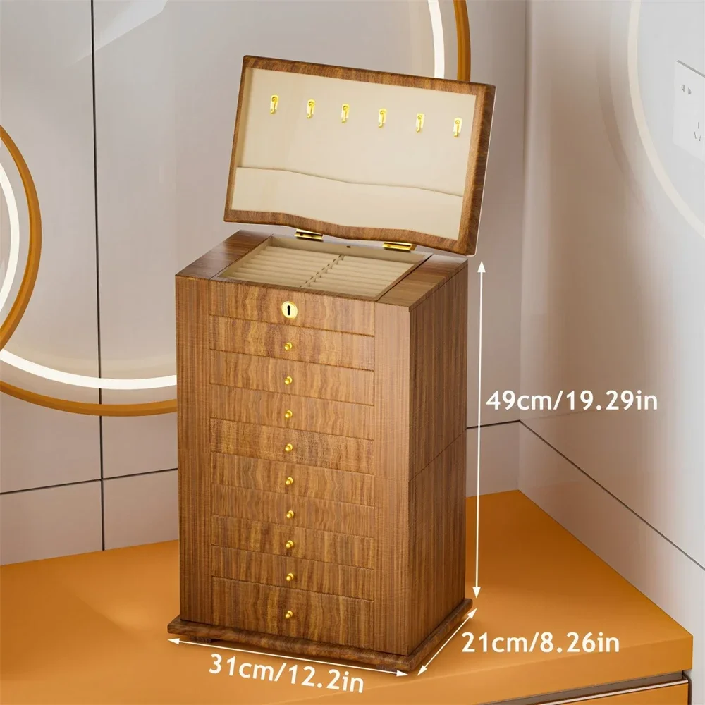 YB 10-Layers Large Wooden Jewelry Box Storage Earring Organizer Display for Bracelet Double door design Jewelry Organizer Box