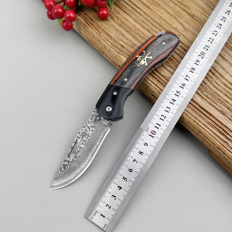 

New Pocket Folding Camping Knife Damascus steel Blade Wood Handle Survival Hunting Tactical Knives Outdoor Mini Utility Tools