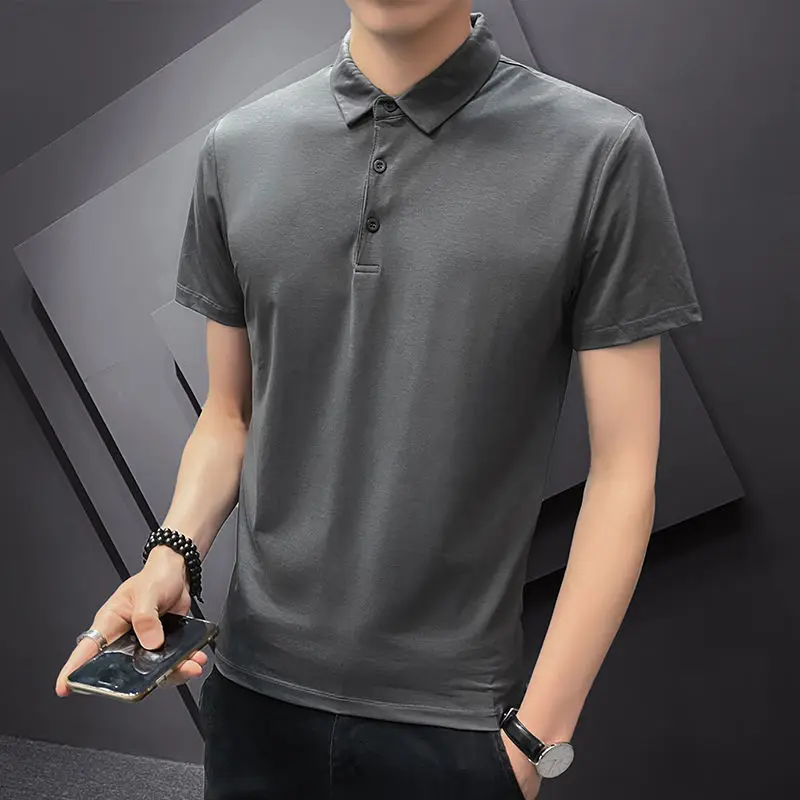 

Ice Silk Short Sleeve T-Shirt Men's 2022 New Lapel Polo Shirt Tide Brand Leading Business Top mens polo shirt